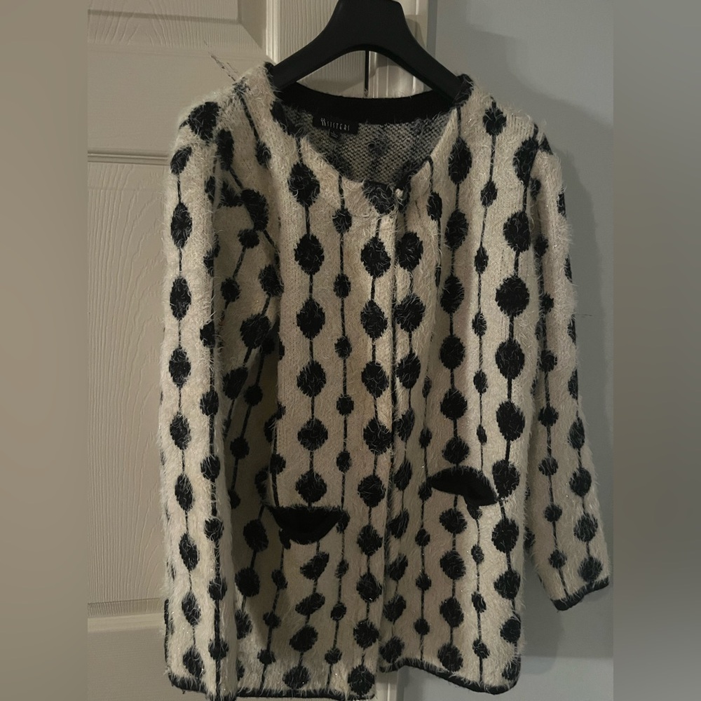 Black and white fuzzy cardigan